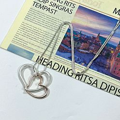 Розовое Золото Сплав пара сердце кулон круглая змея цепь ожерелья для женщин, серебро , розовое золото , 31.50 дюйм (80 см)