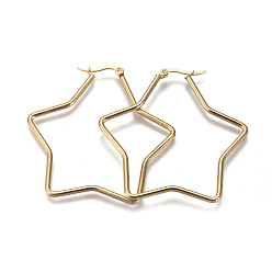 Золотой Серьги из 201 нержавеющей стали, с 304 штифта из нержавеющей стали, гипоаллергенные серьги, звезда, золотые, 12 датчик, 52x51x2 мм, штифты : 0.7 мм