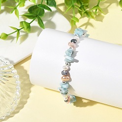 Platinum Natural Larimar Chip Beads & Cultured Freshwater Pearl Beaded Bracelets for Women, Platinum, 7.40 inch(18.8cm)