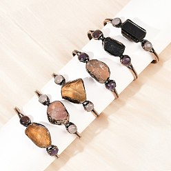 Смешанные камни Браслеты-манжеты из натуральных смешанных драгоценных камней, ювелирные изделия из латуни с покрытием из красной меди для женщин, без кадмия и без свинца, внутренний диаметр: 2~2-1/4 дюйм (5~5.6 см)