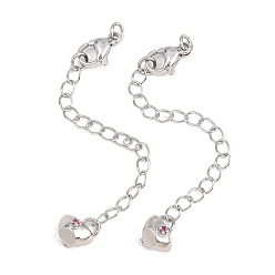 Platinum Brass Curb Chain Extender, End Chains with Lobster Claw Clasps and Cubic Zirconia Charms, Ingot, Platinum, 76.5mm, Hole: 2.4mm