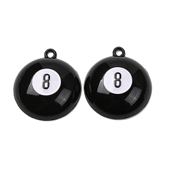 Noir Pendentifs en alliage de peinture de cuisson, boule de billard numérotée 8 breloques, noir, 39.5x34.5x10mm, Trou: 3mm