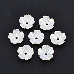 Creamy White 5-Petal ABS Plastic Imitation Pearl Bead Caps, AB Color Plated, Flower, Creamy White, 11x11x3.5mm, Hole: 1.5mm