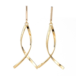 Golden Dangle Stud Earrings, with 304 Stainless Steel Pendants, Real 18K Gold Plated Brass Stud Earring Findings, Brass and Plastic Ear Nuts, Twist, Golden, 53mm, Pin: 0.8mm