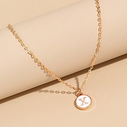 Letter X Сплав белого эмалевого диска с инициалами подвески ожерелья для женщин, золотые, Письмо X, 17.72 дюйм (45 см)