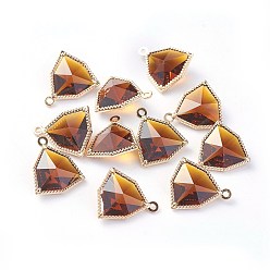 Сиена Стеклянные подвески, с фурнитурой Berzel с открытой спиной из экологически чистого сплава, граненые, треугольные, золотой свет, цвет охры, 17x14.5x7 мм, отверстие : 1.2 мм