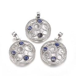 Blue Spot Jasper Natural Blue Spot Jasper Pendants, with Platinum Tone Brass Findings and Crystal Rhinestone, Flat Round, 29x25.5x4.5mm, Hole: 4.5x8mm