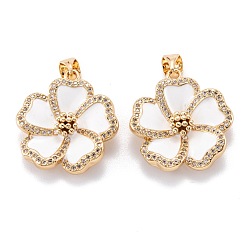 Белый Настоящие 18 к позолоченной латуни микропаве прозрачные бусины из кубического циркония, с эмалью, долговечный, цветок, белые, 22x20x5 мм, отверстие : 5x3 мм