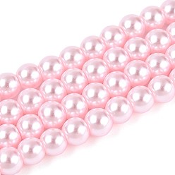 Pink Выпечка окрашены перламутровый стекла жемчужные нити круглый шарик, розовые, 6~6.5 мм, отверстие : 1 мм, около 147~150 шт / нитка, 30.51~31.10 дюйм (77.5~79 см)