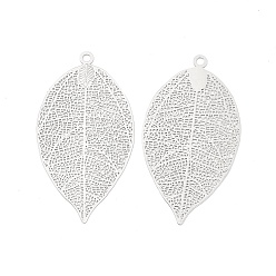 Платина Латунные филигранные большие подвески, гравированные металлические украшения, долговечный, лист, платина, 49x26.5x0.3 мм, отверстие : 2 мм