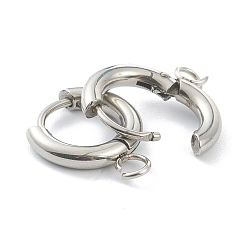 Stainless Steel Color 201 Stainless Steel Huggie Hoop Earring Findings, with Horizontal Loop and 316 Surgical Stainless Steel Pin, Stainless Steel Color, 16x13.5x2.5mm, Hole: 2.5mm, Pin: 1mm