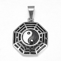 Antik Silber Farbe Feng Shui 316 chirurgische Edelstahlanhänger, Yin-Yang-, Antik Silber Farbe, 29x24x5.5 mm, Bohrung: 4x8 mm