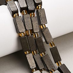 Пирит Нити из бусин из натурального золотого пирита/золотого пирита, кубоид, с бисером, 13x6x6 мм, отверстие : 1.2 мм, около 12 шт / нитка, 7.68'' (19.5 см)