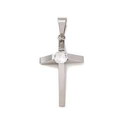 Нержавеющая Сталь Цвет 304 подвески из микро-паве из нержавеющей стали с фианитами, крестик, цвет нержавеющей стали, 40x22.5x6 мм, отверстие : 9x5 мм