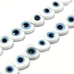 Белый Ручной сглаза бусины бисер нитей, сердце, белые, 6~7x8x3 мм, отверстие : 1 мм, около 47~49 шт / нитка, 13.19~13.98 дюйм (33.5~35.5 см)
