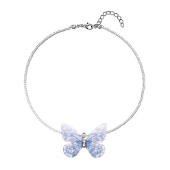 Стально-синий Ожерелья с подвеской в виде бабочки из стеклянного бисера в стиле бохо, стальной синий, 8.27~19.69 дюйм (21~50 см)