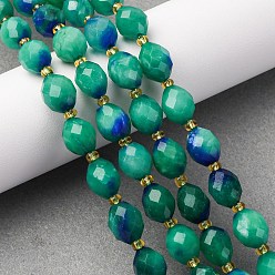 Зеленый Бусины из натурального белого нефрита, окрашенные, граненые, в форме риса, с бисером, зелёные, 9.5x7.5~8 мм, отверстие : 1 мм, около 34 шт / нитка, 15.08'' (38.3 см)