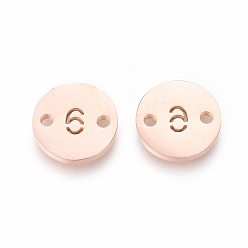 Number Numbers 304 Stainless Steel Links, PVD Vacuum Plating, for Craft Jewelry Making, Flat Round, Rose Gold, Num.6, 10x1mm, Hole: 1.4mm