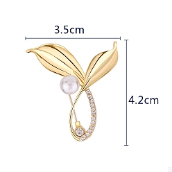 Лист Брошь из сплава стекла со стразами, Пластиковый винтажный женский значок с имитацией жемчуга на День святого Валентина, лист, 42x35 мм