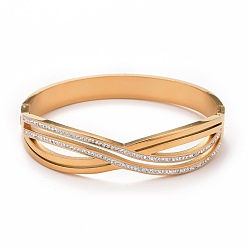 Золотой Браслет бесконечности с кристаллами и стразами, 304 женские украшения из нержавеющей стали, ионное покрытие (ip), золотые, внутренний диаметр: 2x2-1/4 дюйм (5x5.8 см)