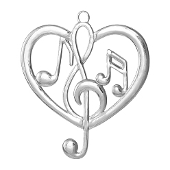 Нержавеющая Сталь Цвет 304 подвески из нержавеющей стали, сердце с подвеской в виде музыкальной ноты, цвет нержавеющей стали, 44x39 мм