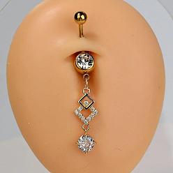 Rhombus 304 Кольца для живота в форме изогнутой штанги из нержавеющей стали с прозрачным кубическим цирконием, золотые, ромб, 52 мм