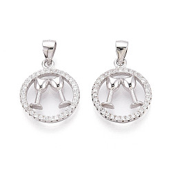 Платина Круг 925 подвески из стерлингового серебра с микропаве из прозрачных кубических цирконий, Подвески в форме бокала с клеймом 925, родий, платина, 18x14.5x3 мм, отверстие : 3.5x5.5 мм