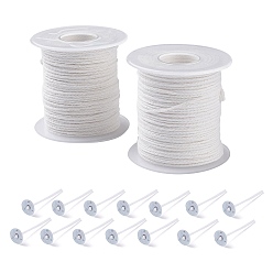 Белый Экологичный фитиль для свечи, 18 -ply, с фитилем из железной свечи, белые, фитиль свечи: 2x0.5 мм, около 61 м / рулон, 2 рулоны / комплект, основа для фитиля свечи: 12.5x4 мм, 100 шт / комплект