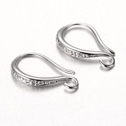 Платина Латунные крючки для сережек, с горизонтальной петлей, , без кадмия, без никеля и без свинца, платина, 15x9x2 мм, 12 датчик, отверстие : 2 мм