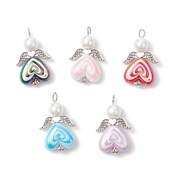 (52) Непрозрачная лаванда 50 шт. непрозрачные акриловые подвески, со стеклянными жемчужными круглыми бусинами и бусинами из сплава, ангельские прелести, разноцветные, 32x20x7.5 мм, отверстие : 2.5 мм