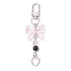 Античный Серебристый & Платиновый Подвесные украшения в виде банта из акрила, подвески-застежки из натурального кварцевого кристалла и синтетического черного камня и сплава для украшений сумок, старинное серебро и платина, 95 мм