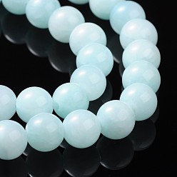 Aqua Natural Jade Beads Strands, Round, Dyed, Lt.Turquoise, about 10mm in diameter, hole: 1mm, about 40 pcs/strand, 16 inch