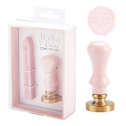 Pink Plastic Paper Box DIY Scrapbook, Brass Wax Seal Stamp, Wood Handle and Candle, Pink, 12.5x8.5x3.5cm