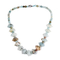 Flower Amazonite Natural Flower Amazonite Round & Cone Beaded Necklaces, with Stainless Steel Clasps, 18.50 inch(47cm)~19.49 inch(49.5cm)