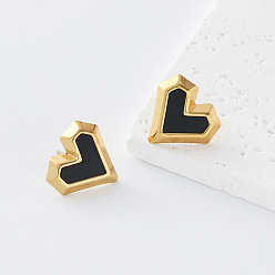Heart 304 Stainless Steel Enamel Stud Earrings for Women, Golden, Heart, 20x19mm