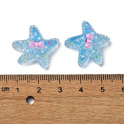 Deep Sky Blue Transparent Epoxy Resin Decoden Cabochons, with Paillettes, Starfish with Bowknot, Deep Sky Blue, 22x22.5x8.5mm