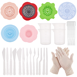 Mixed Color DIY Drawing Kits, with Plastic & Silicone Sink Strainer, Polypropylene(PP) Hair Catcher Drain, Plastic Palette Scraper Set & Pipettes & Measuring Cup & Sticks, Mixed Color, 36pcs/set