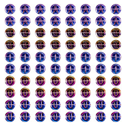 Золотистый 100 шт. 5 стили гальванизированные стеклянные бусины, плоские круглые с буквы, золотые, 10x5 мм, отверстие : 1 мм, 20 шт / стиль