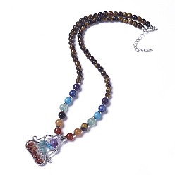 Tiger Eye Natural & Synthetic Gemstone and Tiger Eye Pendant Necklaces, 22.2 inch(56.5cm)