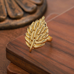 Золотой 304 палец кольца из нержавеющей стали, лист, золотые, 20 мм