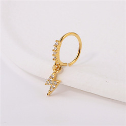 Lightning Bolt Латунные микропаве прозрачные кубические цирконии подвески кольца для носа, золотые, удар молнии, 8 мм