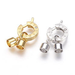 Mixed Color 304 Stainless Steel Twister Clasps, with Cord End, and Rhinestone, Mixed Color, 25.5x11.5x5mm, Hole: 4mm