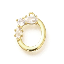 Letter O Латунные микро проложить кубического циркония подвески, буква-z чары, золотые, Письмо O, 16x12.5x2.5 мм, отверстие : 1 мм