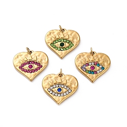 (52) Непрозрачная лаванда 304 подвески из нержавеющей стали, со стразами, ионное покрытие (ip), реальный 14 k позолоченный, сглаз, разноцветные, 14.5x15x2 мм, отверстие : 2 мм