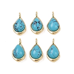 Синтетическая Бирюза Подвески-капли из синтетической бирюзы, с латунной, реальный 18 k позолоченный, без кадмия и без свинца, стойки покрытие, долговечный, 14x8x5 мм, отверстие : 2 мм