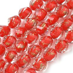 Rot Stränge aus Harz und Glasperlen, Perle in Perlen, Twist, mit Glitzerpulver, facettiert, rot, 10x8~9.5 mm, Bohrung: 0.6 mm, ca. 48~50 Stk. / Strang, 19.88'' (50.5 cm) ~ 19.96'' (50.7 cm)