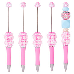 Бледно-Розовый Пластиковая шариковая ручка, ручка из нержавеющей стали с бусинами, для индивидуальной ручки своими руками, розовый жемчуг, 143.5x20x20 мм