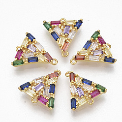 Золотой Коннекторы из латуни с микропаве, кубический цирконий, треугольные, красочный, золотые, 18x16.5x3 мм, отверстие : 1.2 мм