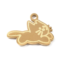 Oro 304 colgantes de acero inoxidable, encantos de forma de gato, pulido a mano, revestimiento de iones (ip), dorado, 14x19x1.4 mm, agujero: 2 mm