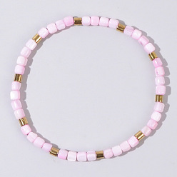 Лавандовый румянец Бохо-стиль натуральные ракушки столбчатые бусины эластичные браслеты для женщин, с немагнитными железными гематитовыми бусинами, лавандовый румянец, внутренний диаметр: 6-7/8 дюйм (17.5 см)